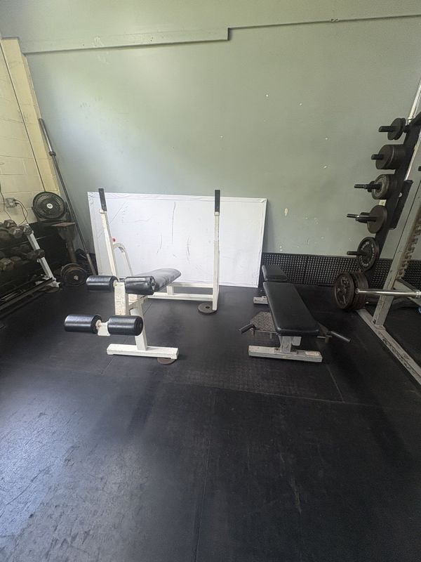 Weight bench with plate storage